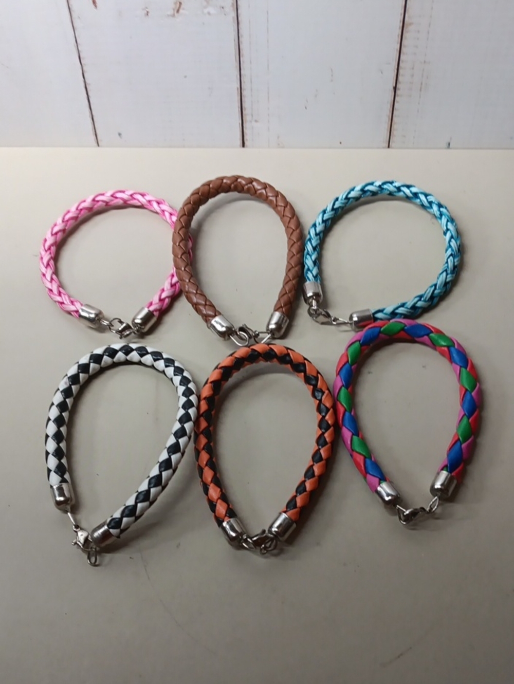 Set of 6 Braided Faux Leather Bracelets - Multicolor